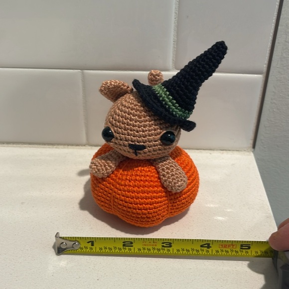 Handcrafted Pumpkin Cat Halloween Figure Holiday Decor Amigurui Crochet - Picture 8 of 9